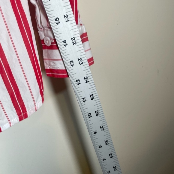 Harshman Anthropologie Striped Surplus Blouse In Red White Stripe High Low Sz M - Picture 11 of 12